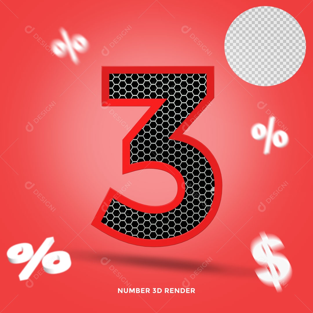 Número 3% de Desconto Elemento 3D Para Composição PSD