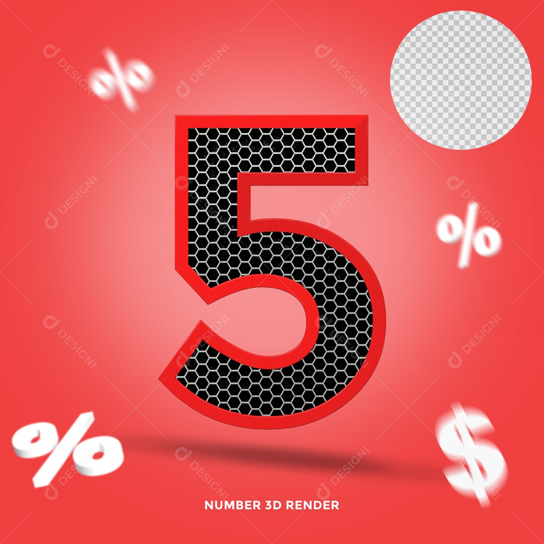 Número 5% de Desconto Elemento 3D Para Composição PSD