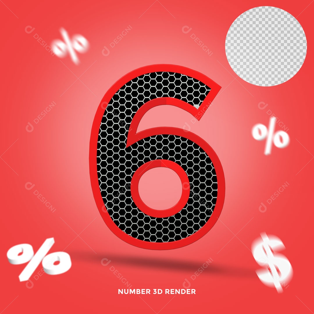 Número 6% de Desconto Elemento 3D Para Composição PSD