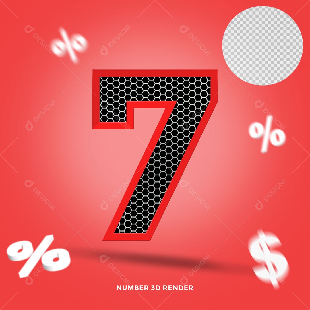 Número 7% de Desconto Elemento 3D Para Composição PSD