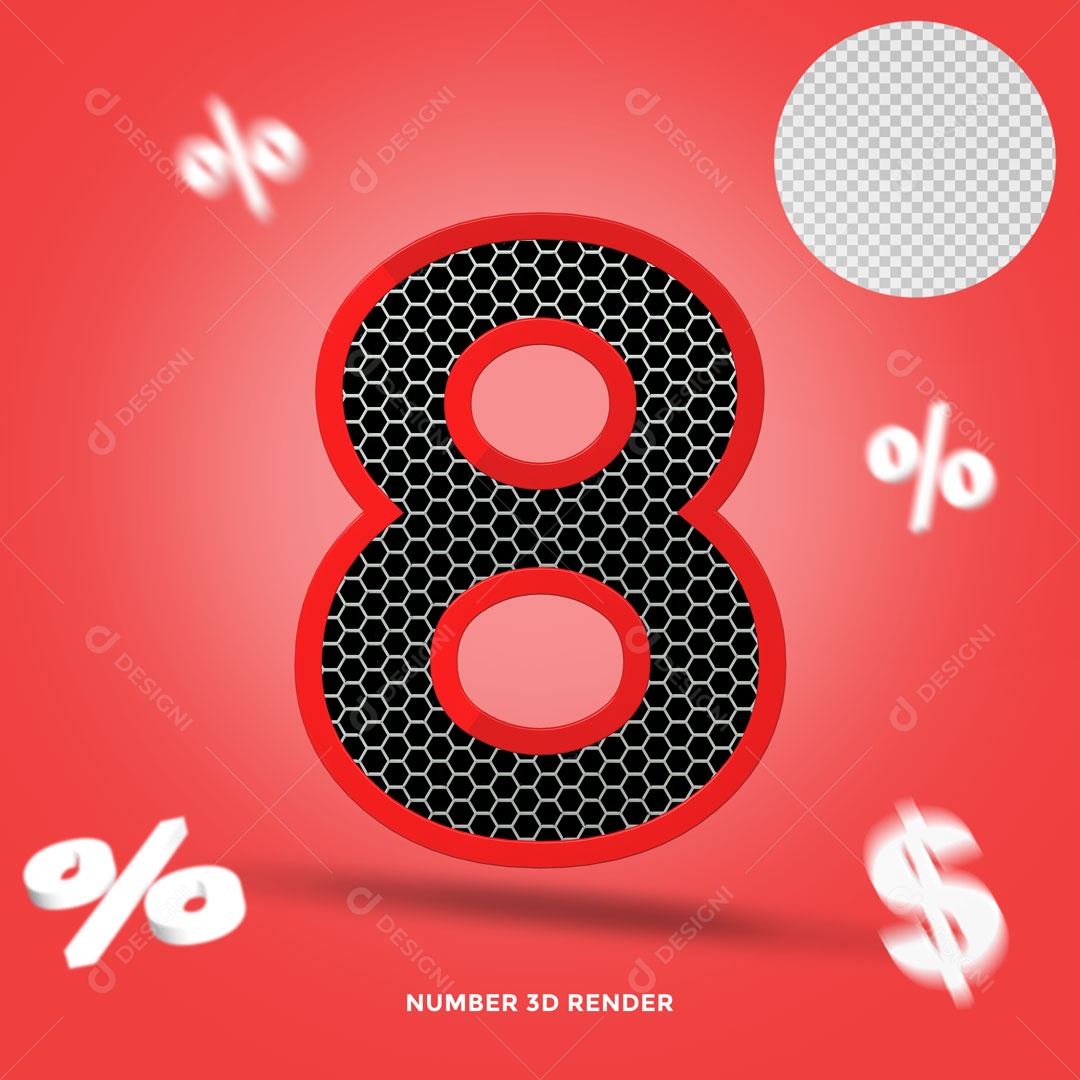 Number 8% Off 3D Element For PSD Composition