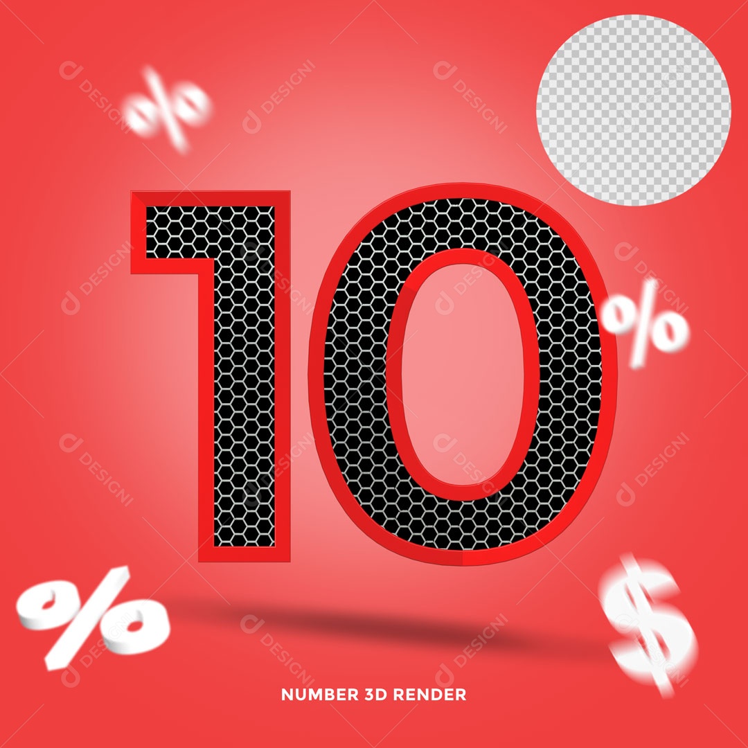 Número 10% de Desconto Elemento 3D Para Composição PSD