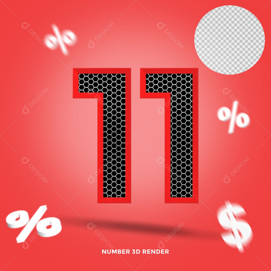 Número 11% de Desconto Elemento 3D Para Composição PSD