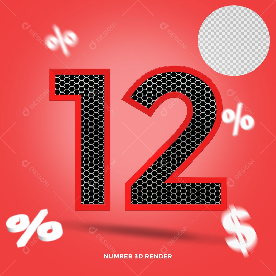 Número 12% de Desconto Elemento 3D Para Composição PSD