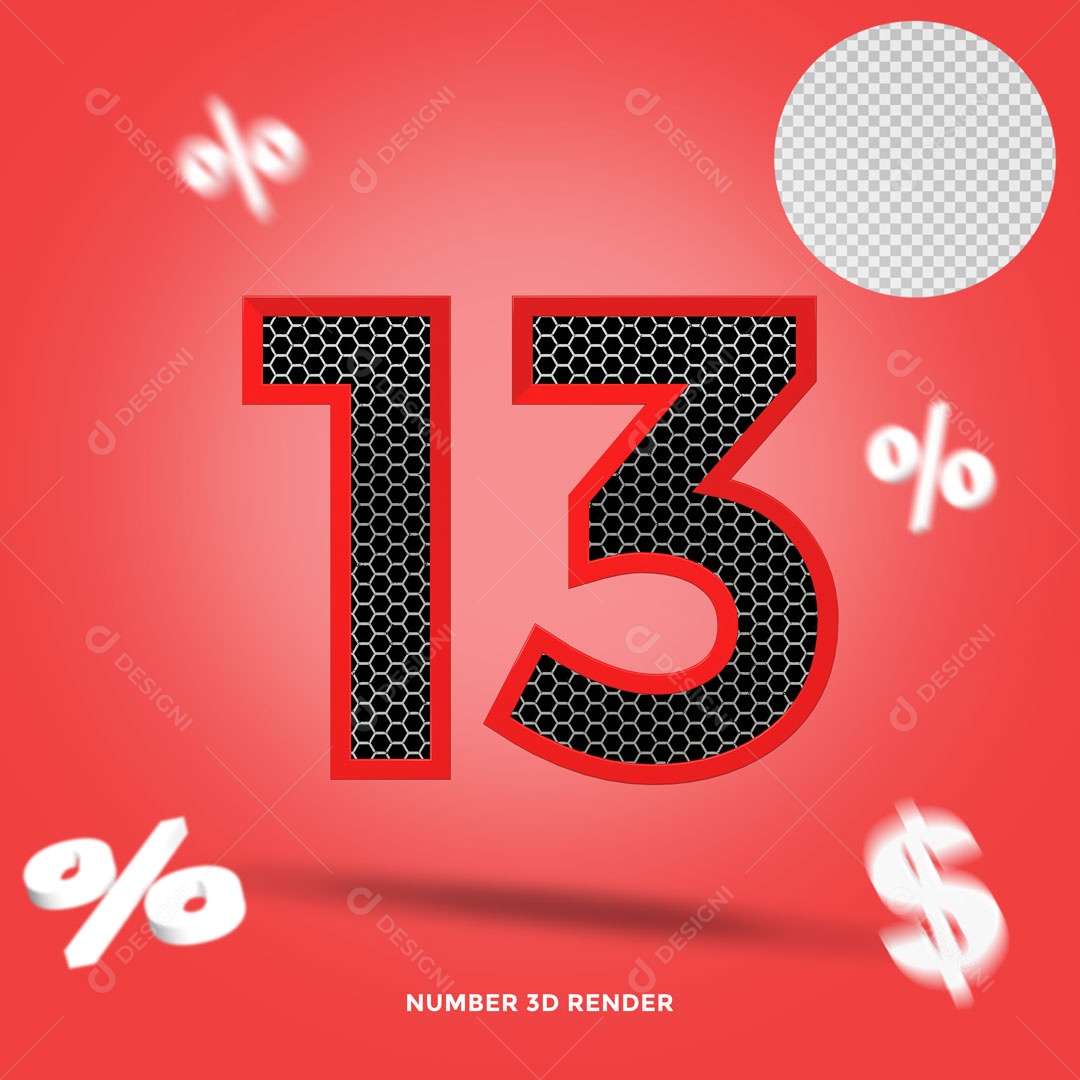 Número 13% de Desconto Elemento 3D Para Composição PSD