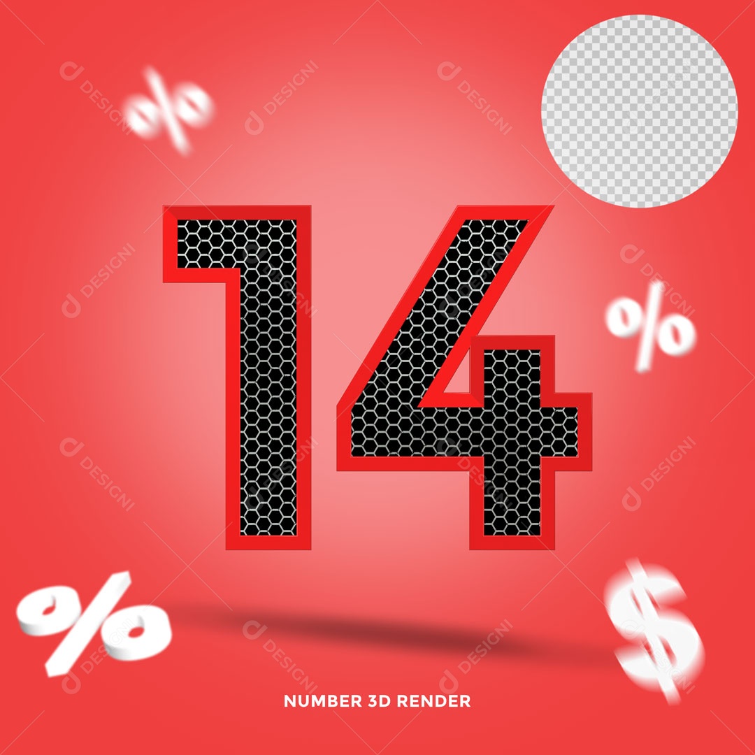 Número 14% de Desconto Elemento 3D Para Composição PSD