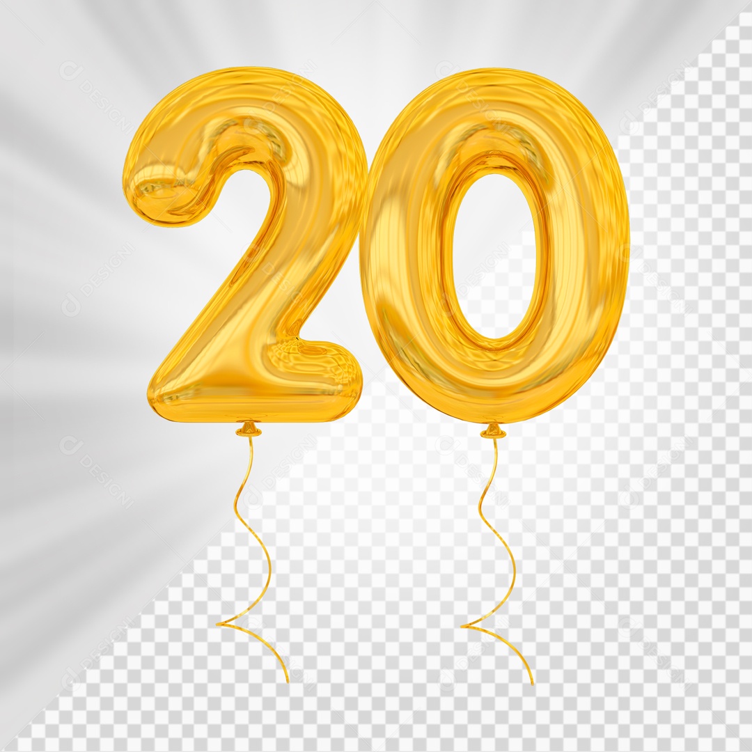 Balão De Festa Amarelo De Número 20 Elemento 3D Para composição PSD