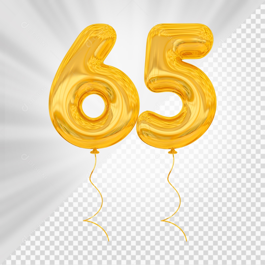 Balão De Festa Amarelo De Número 65 Elemento 3D Para composição PSD