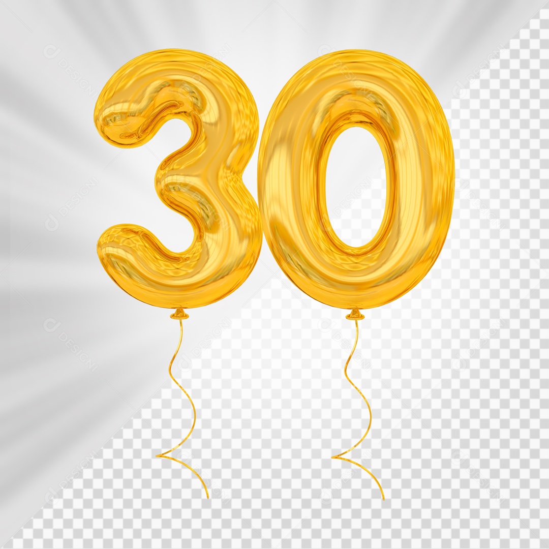 Balão De Festa Amarelo De Número 30 Elemento 3D Para composição PSD