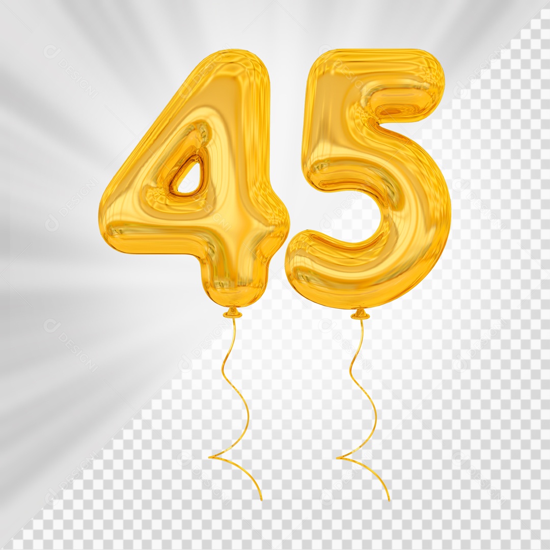 Balão De Festa Amarelo De Número 45 Elemento 3D Para composição PSD