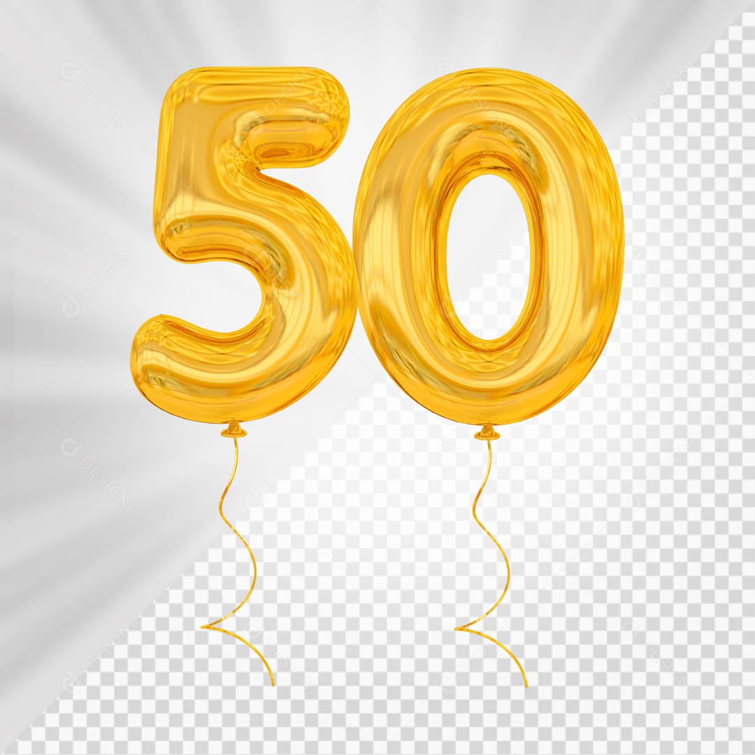 Balão De Festa Amarelo De Número 50 Elemento 3D Para composição PSD