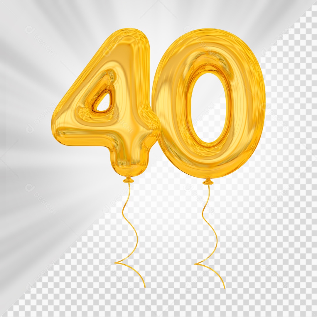 Balão De Festa Amarelo De Número 40 Elemento 3D Para composição PSD