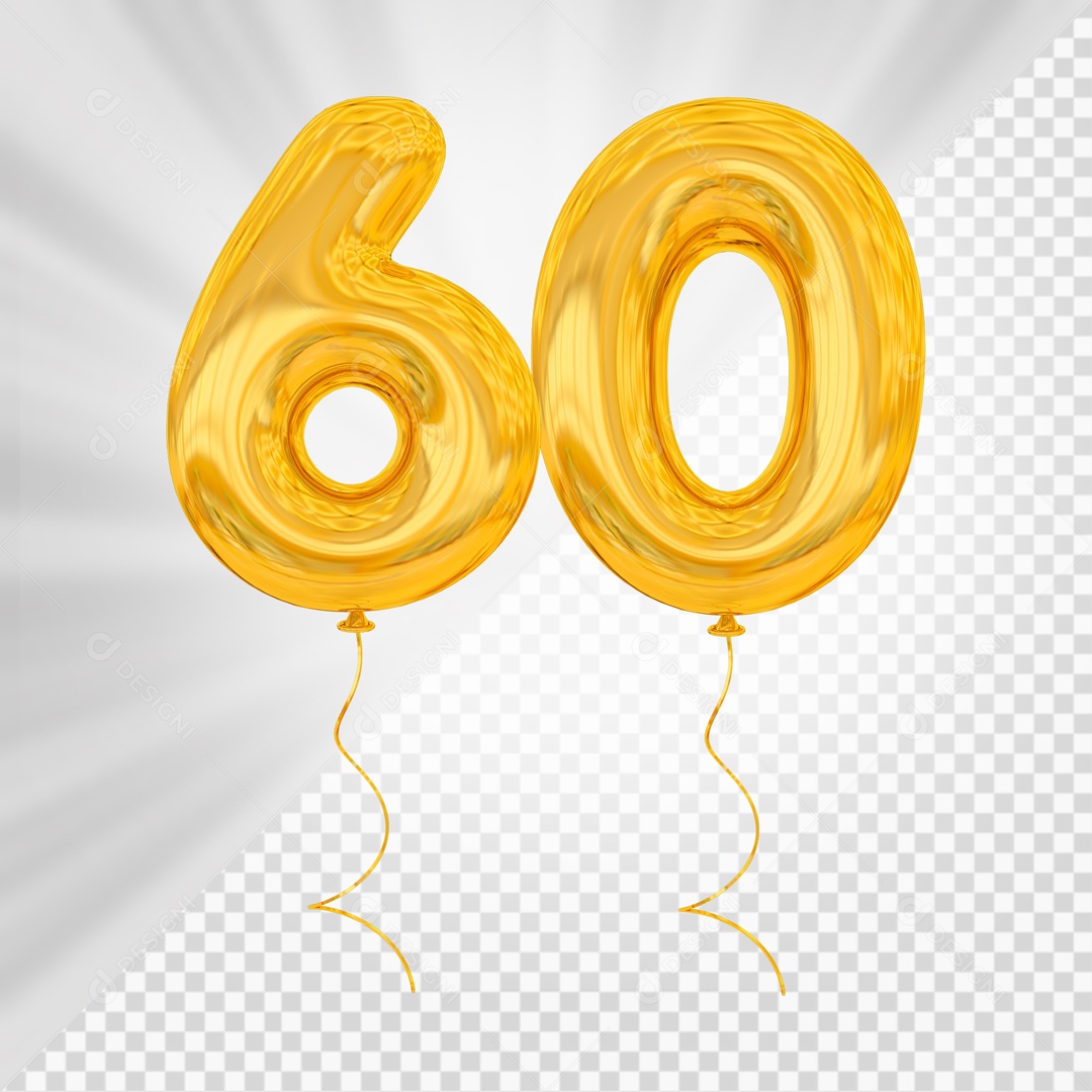 Balão De Festa Amarelo De Número 60 Elemento 3D Para composição PSD