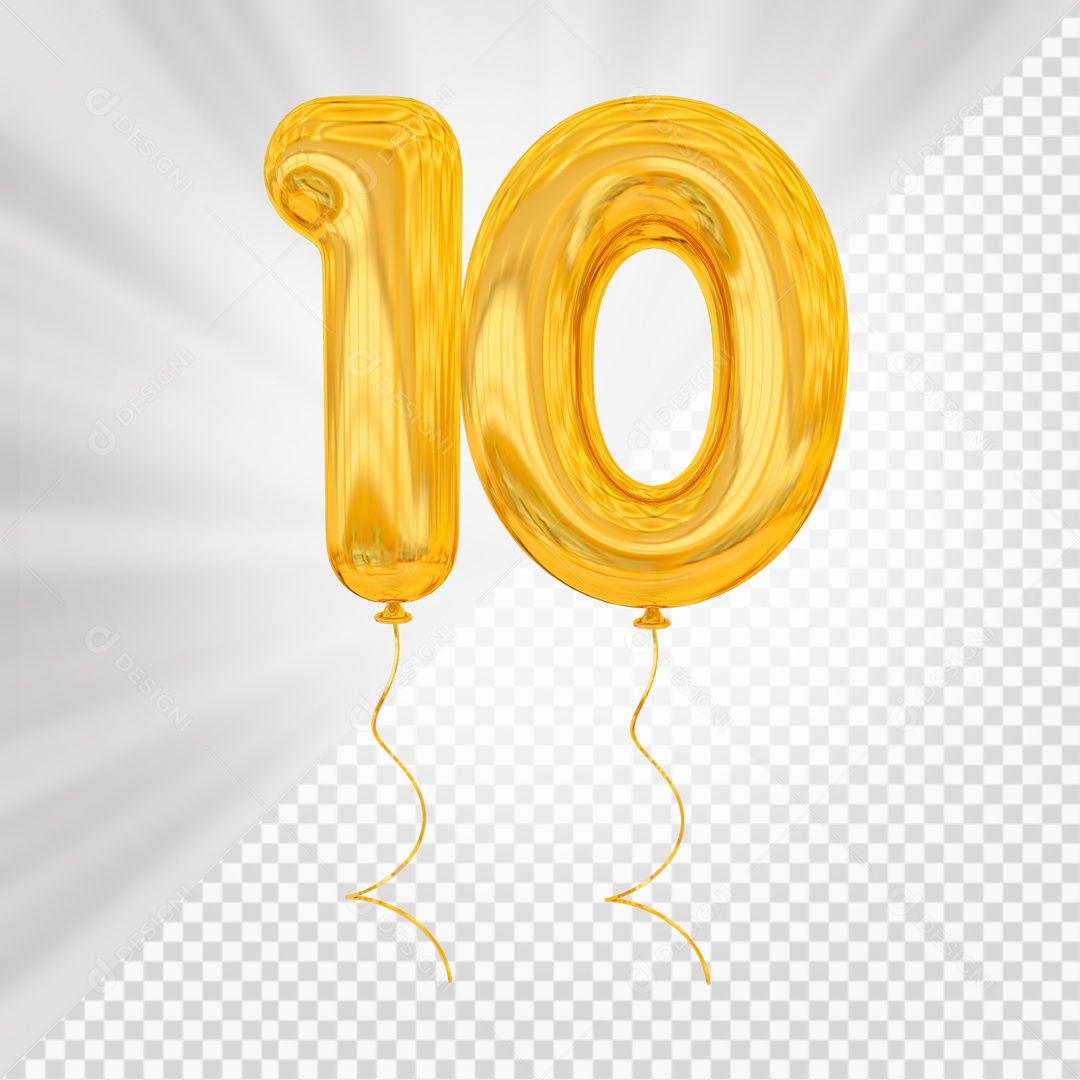 Balão De Festa Amarelo De Número 10 Elemento 3D Para composição PSD