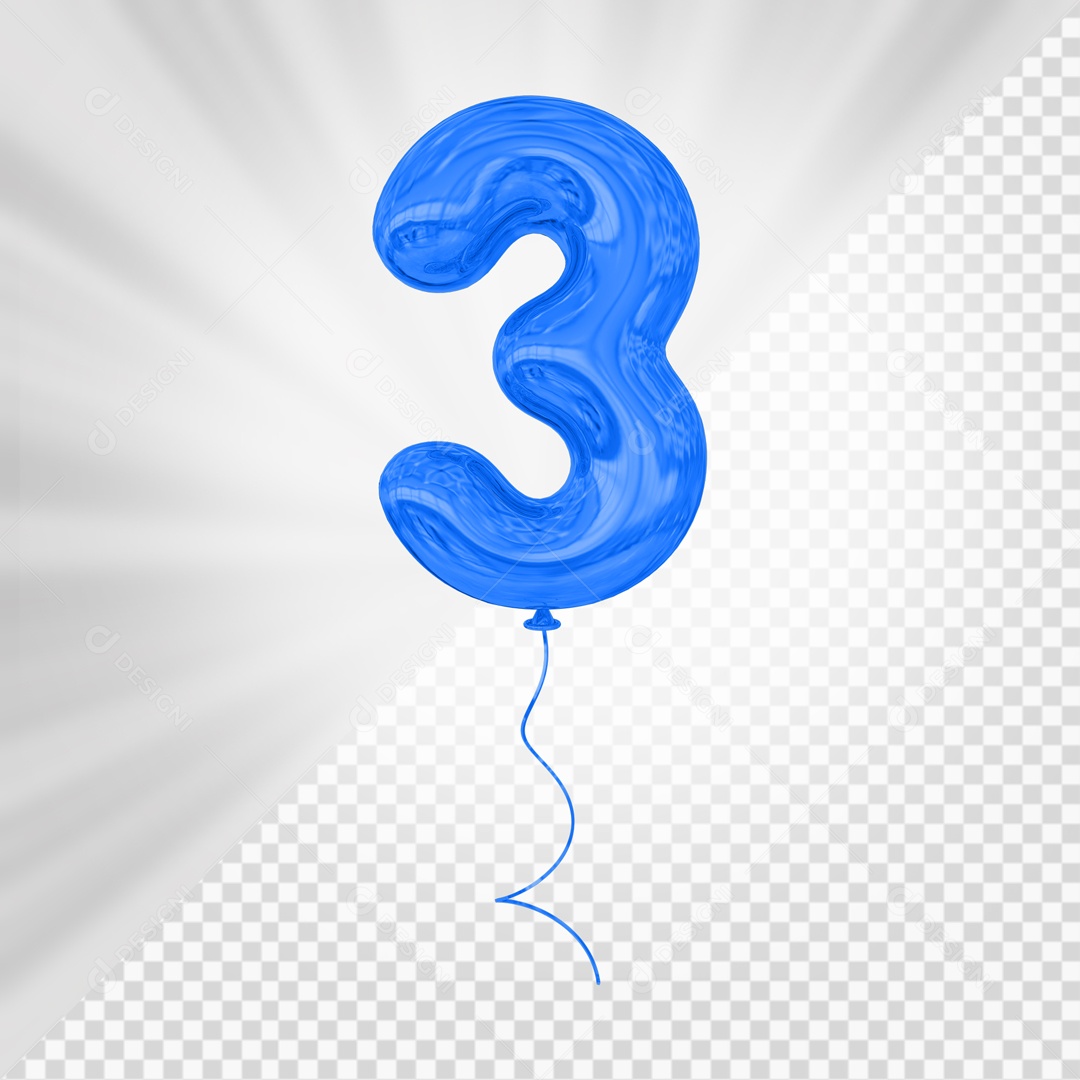 Balão De Festa Azul De Número 3 Elemento 3D Para composição PSD