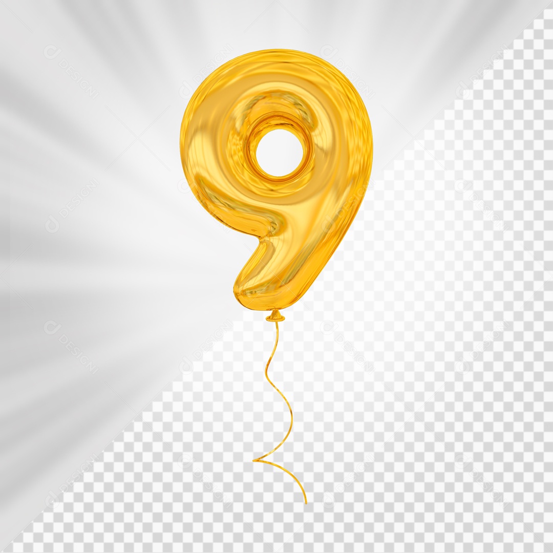 Balão De Festa Amarelo De Número 9 Elemento 3D Para composição PSD