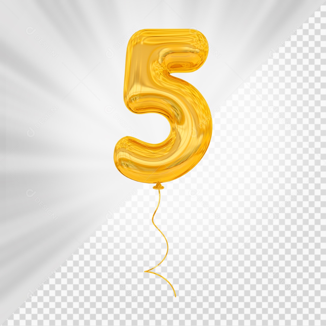 Balão De Festa Amarelo De Número 5 Elemento 3D Para composição PSD