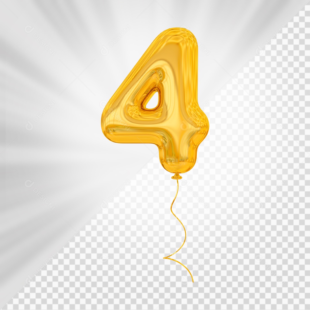 Balão De Festa Amarelo De Número 4 Elemento 3D Para composição PSD