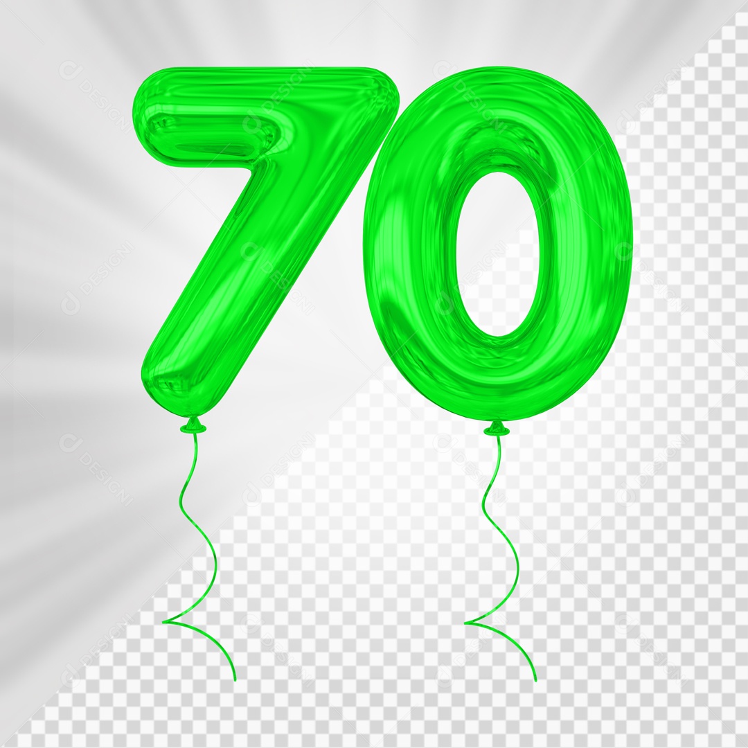 Balão De Festa Verde De Número 70 Elemento 3D Para composição PSD