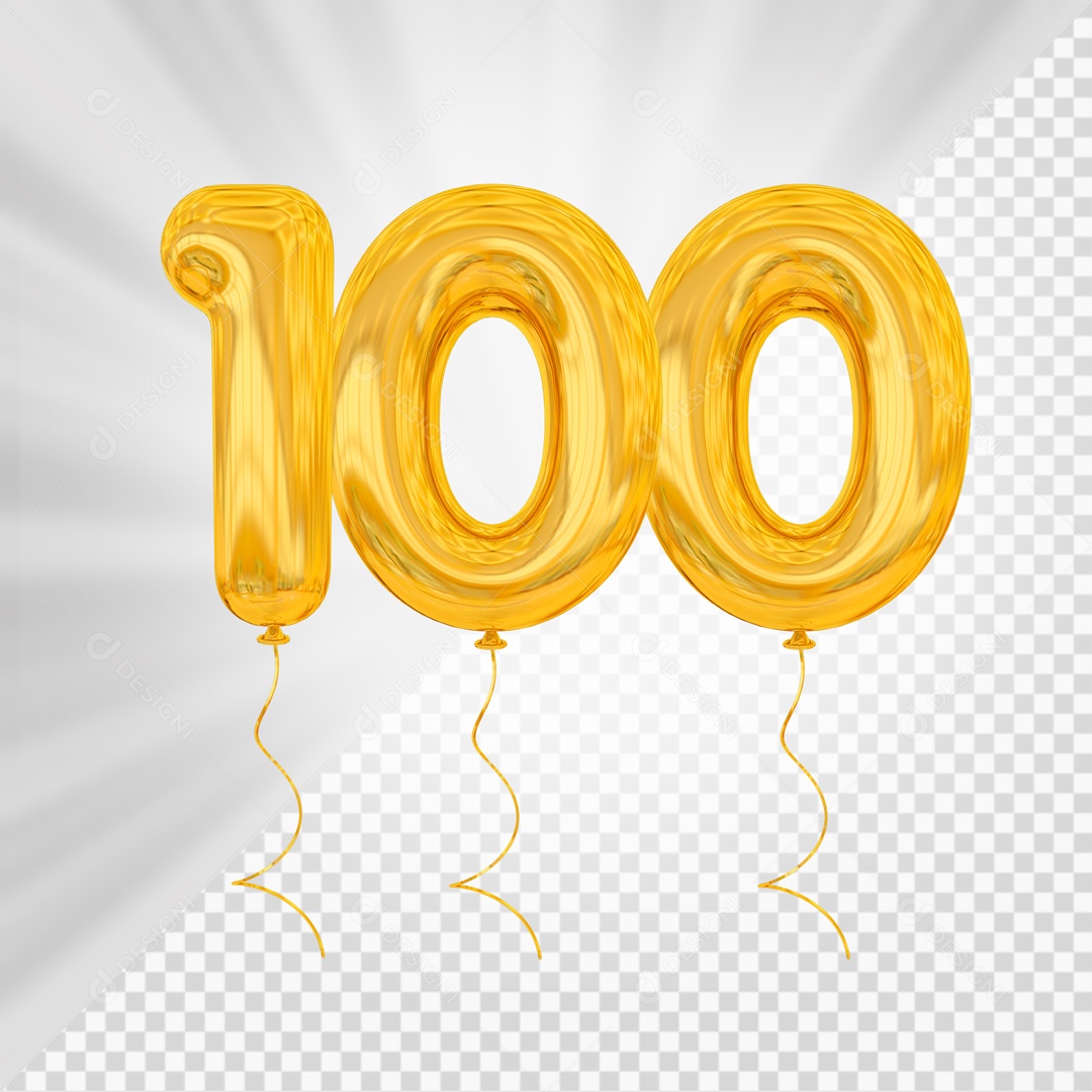 Balão De Festa Amarelo De Número 100 Elemento 3D Para composição PSD