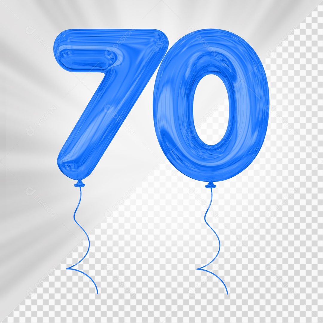 Balão De Festa Azul De Número 70 Elemento 3D Para composição PSD