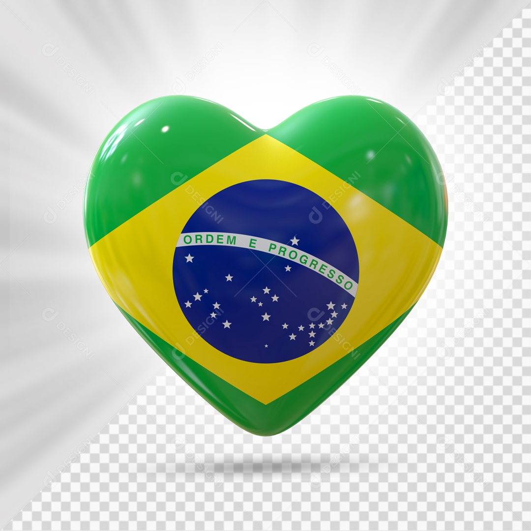 Coração Com A Bandeira Do Brasil Elemento 3D PSD