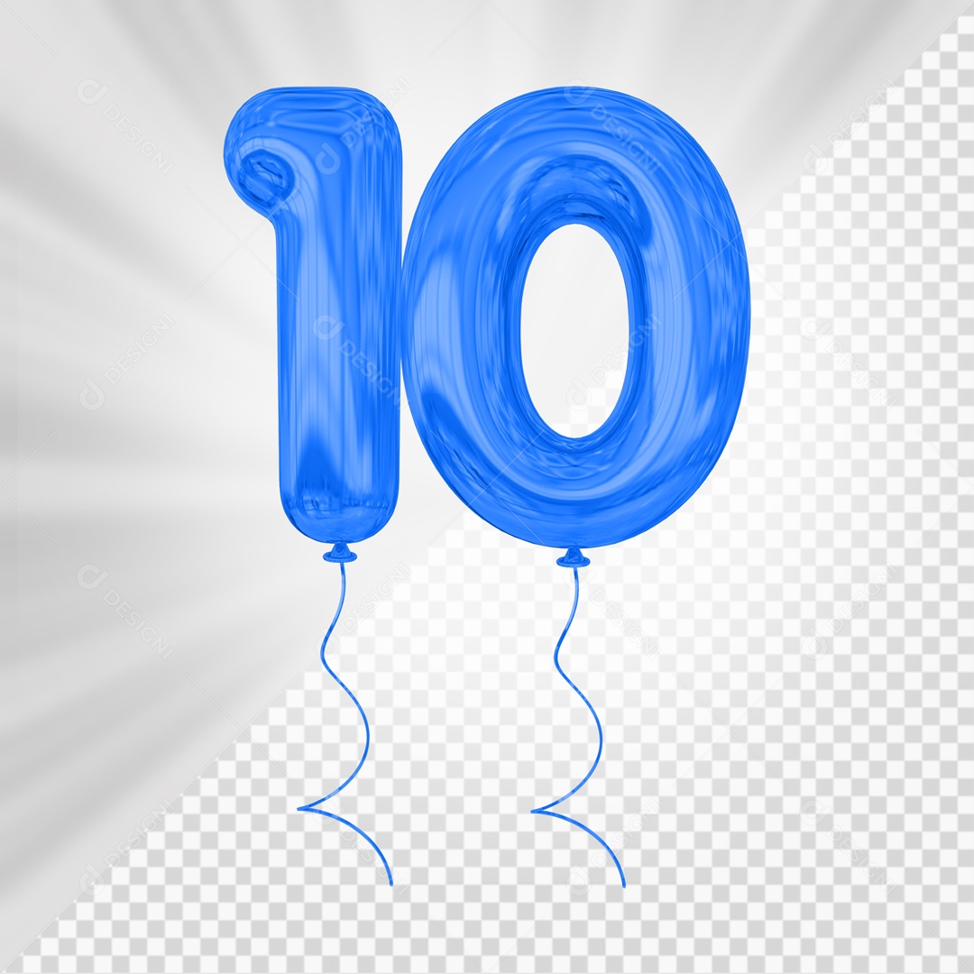 Balão De Festa Azul De Número 10 Elemento 3D Para composição PSD