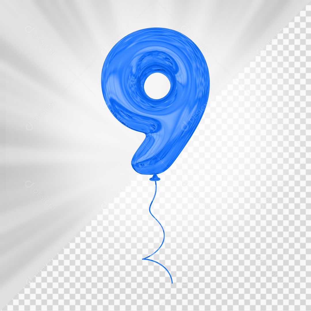 Balão De Festa Azul De Número 9 Elemento 3D Para composição PSD