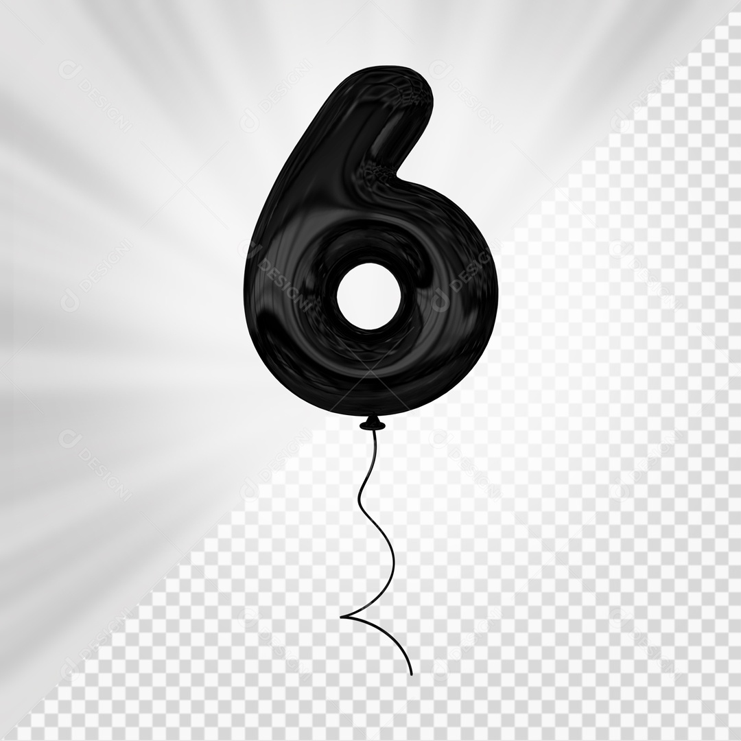 Balão De Festa Preto De Número 6 Elemento 3D Para composição PSD