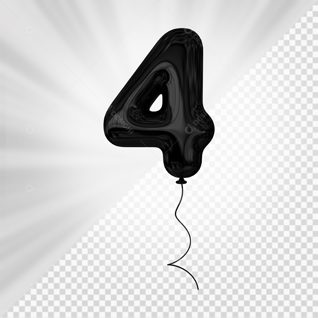 Balão De Festa Preto De Número 4 Elemento 3D Para composição PSD