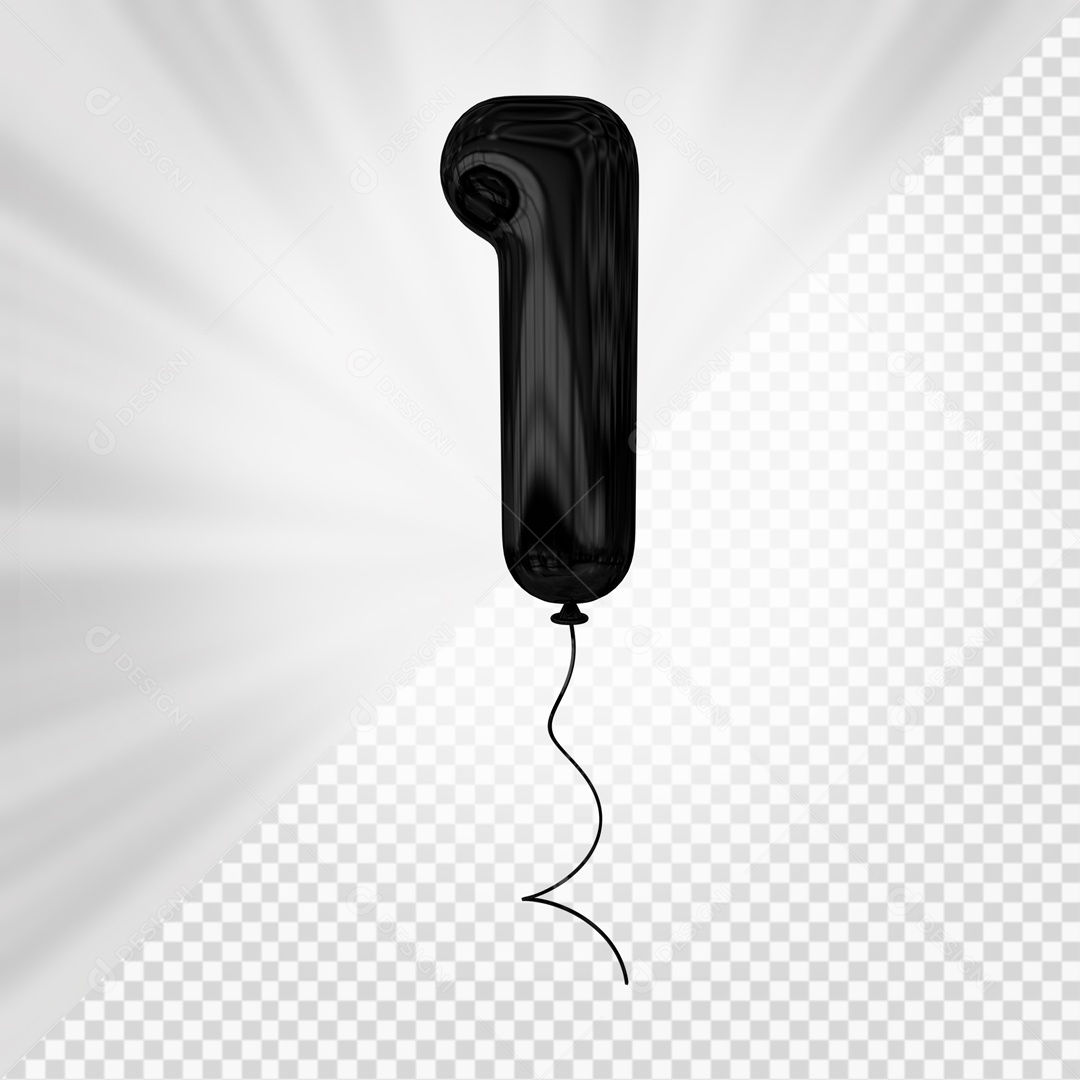 Balão De Festa Preto De Número 1 Elemento 3D Para composição PSD