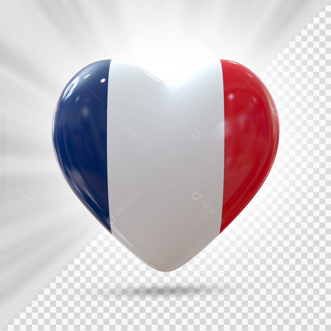 Coração Com A Bandeira Do França Elemento 3D PSD