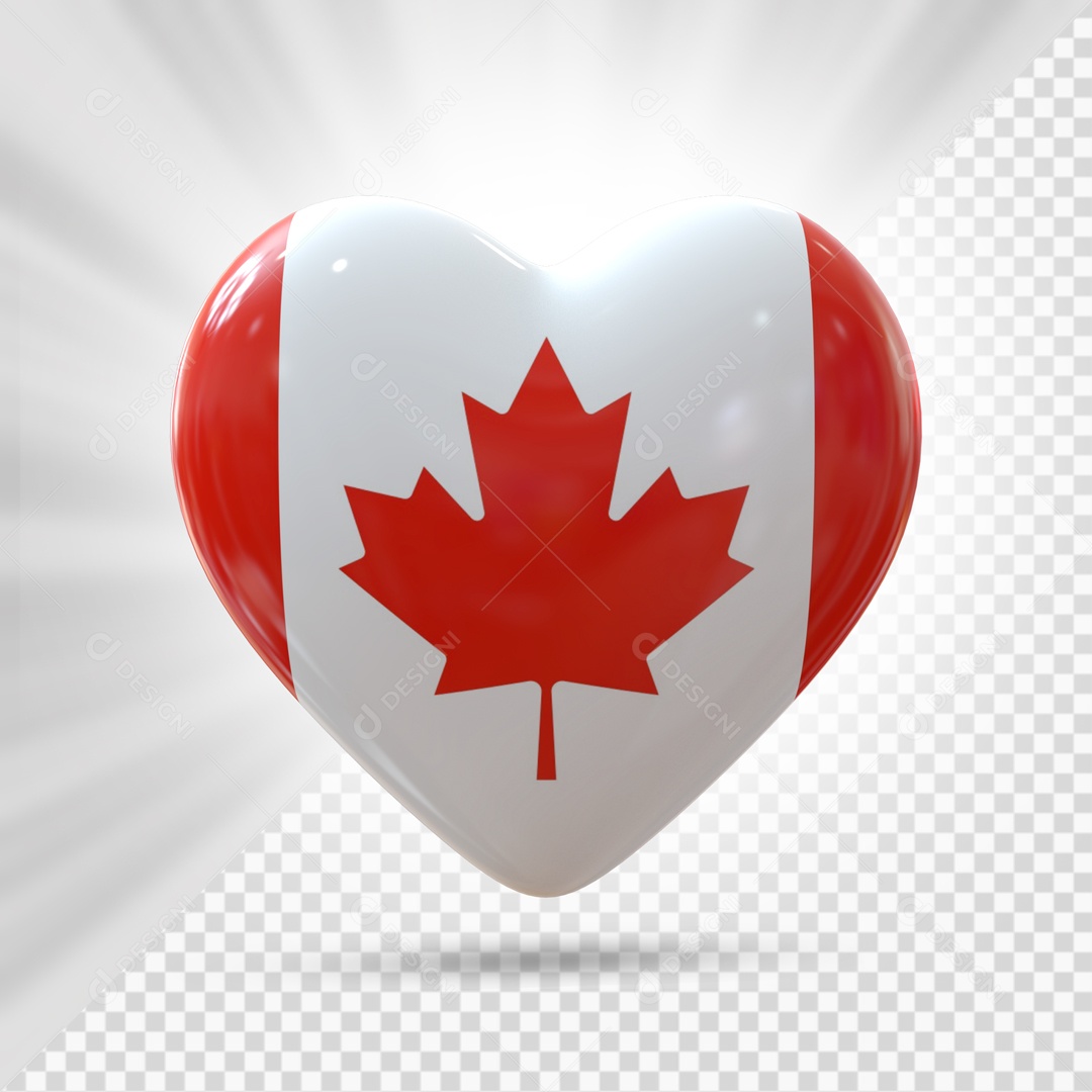 Coração Com A Bandeira Do Canadá Elemento 3D PSD