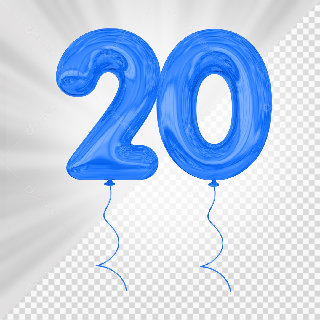Balão De Festa Azul De Número 20 Elemento 3D Para composição PSD