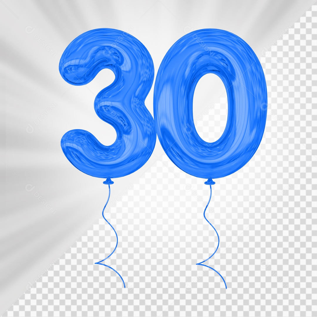 Balão De Festa Azul De Número 30 Elemento 3D Para composição PSD