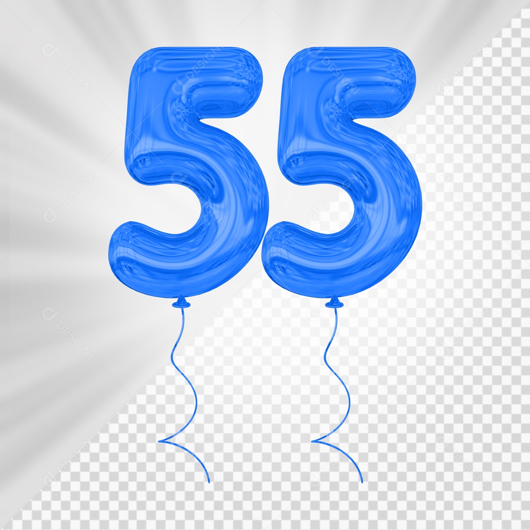 Balão De Festa Azul De Número 55 Elemento 3D Para composição PSD