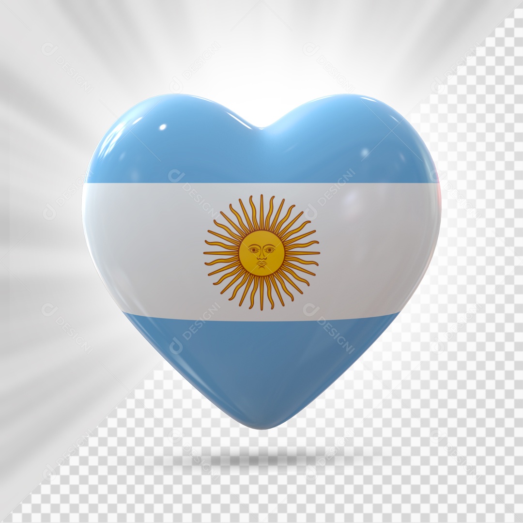 Coração Com A Bandeira Do Argentina Elemento 3D PSD