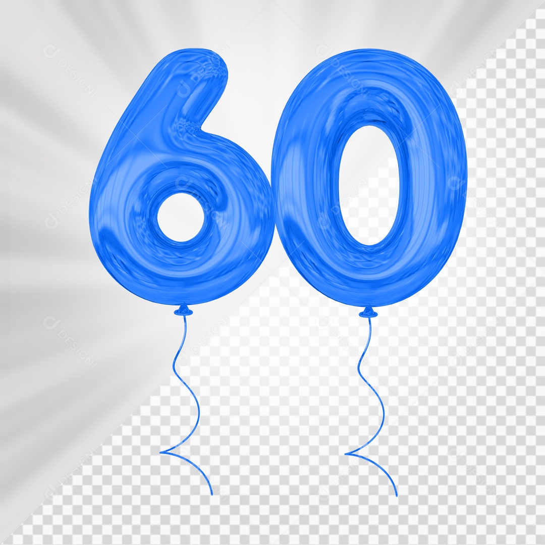 Balão De Festa Azul De Número 60 Elemento 3D Para composição PSD
