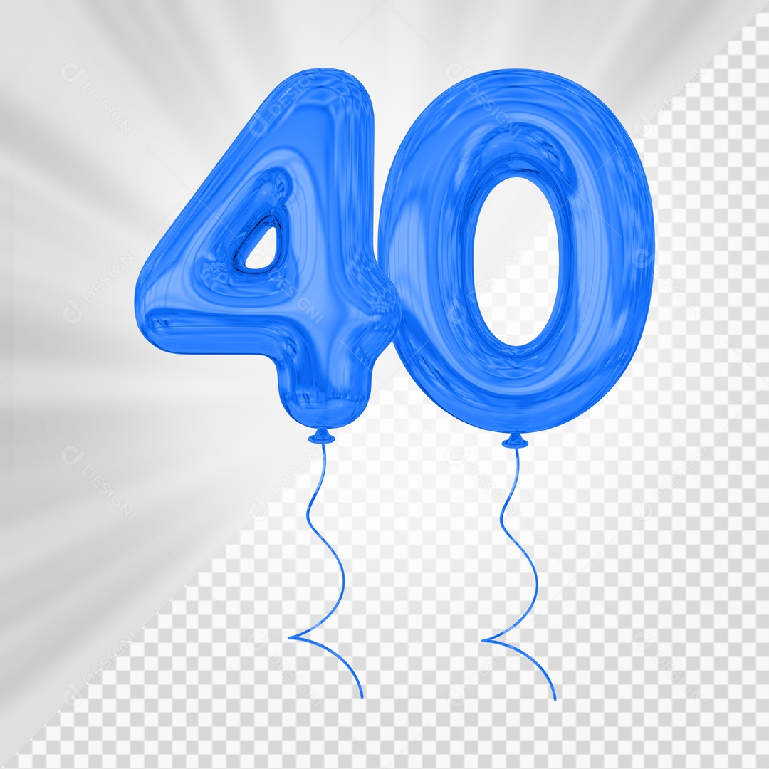 Balão De Festa Azul De Número 40 Elemento 3D Para composição PSD