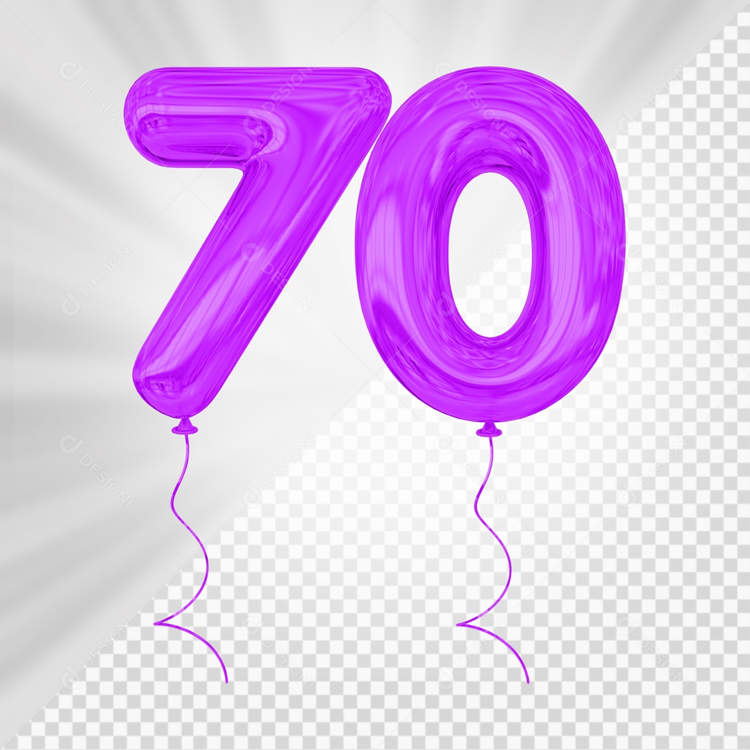 Balão De Festa Roxo De Número 70 Elemento 3D Para composição PSD