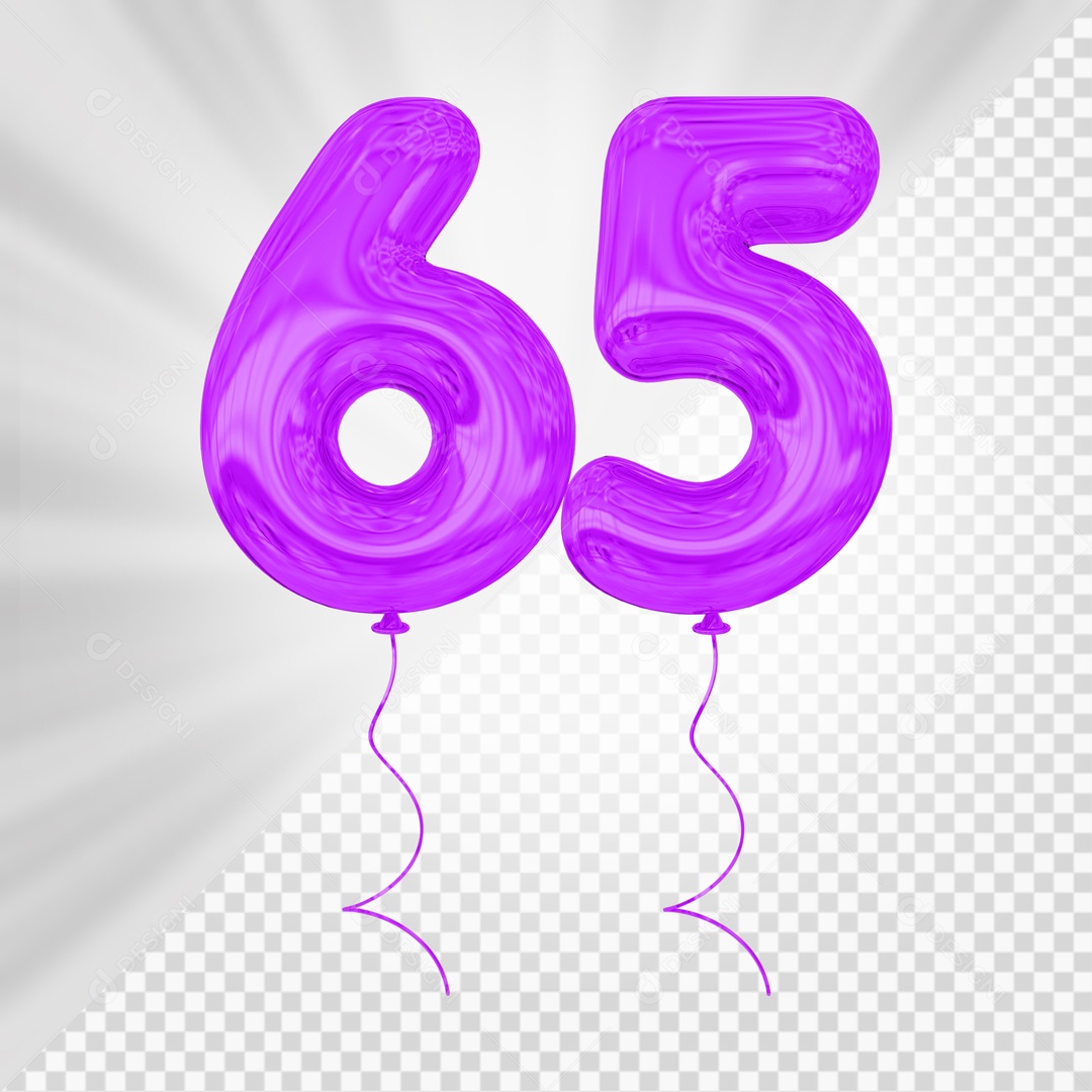 Balão De Festa Roxo De Número 65 Elemento 3D Para composição PSD