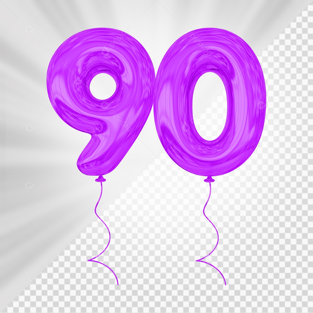 Balão De Festa Roxo De Número 90 Elemento 3D Para composição PSD