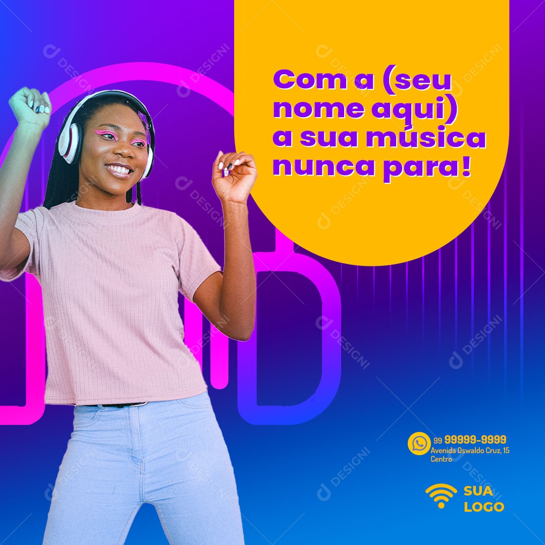 Com a Internet Sua Música Nunca Para Social Media PSD Editável