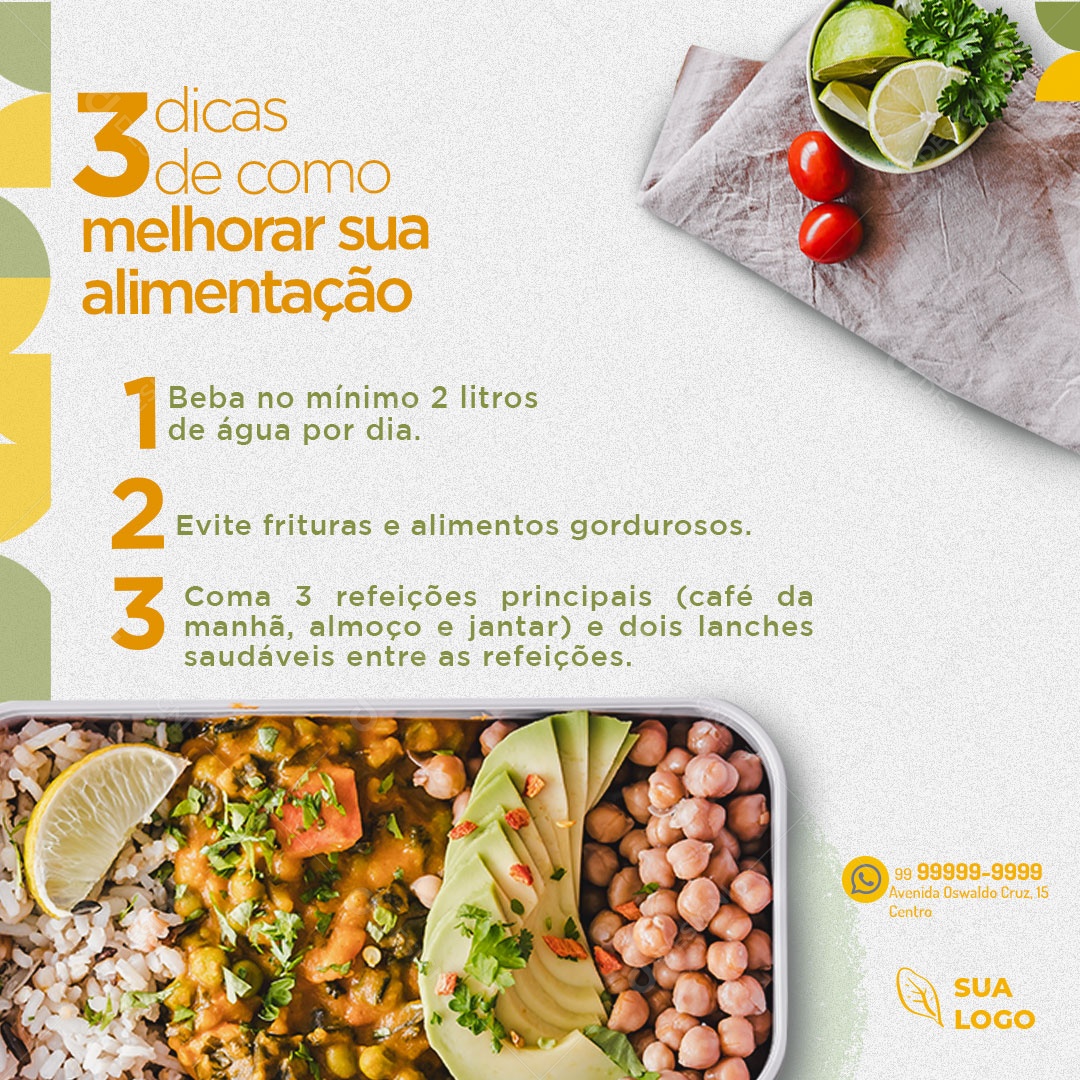 3 Dicas Para Melhorar Sua Alimentação Social Media PSD Editável