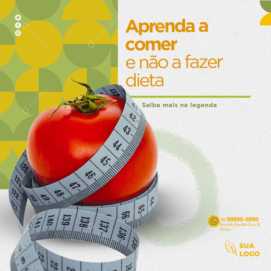 Aprenda a Comer e Não a Fazer Dieta Social Media PSD Editável