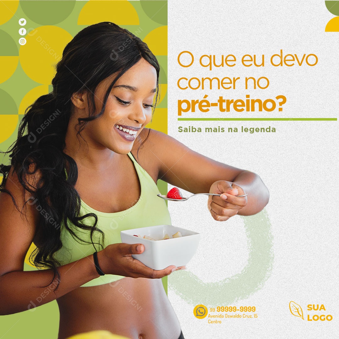 O Que eu Devo Comer no Pré-treino Social Media PSD Editável
