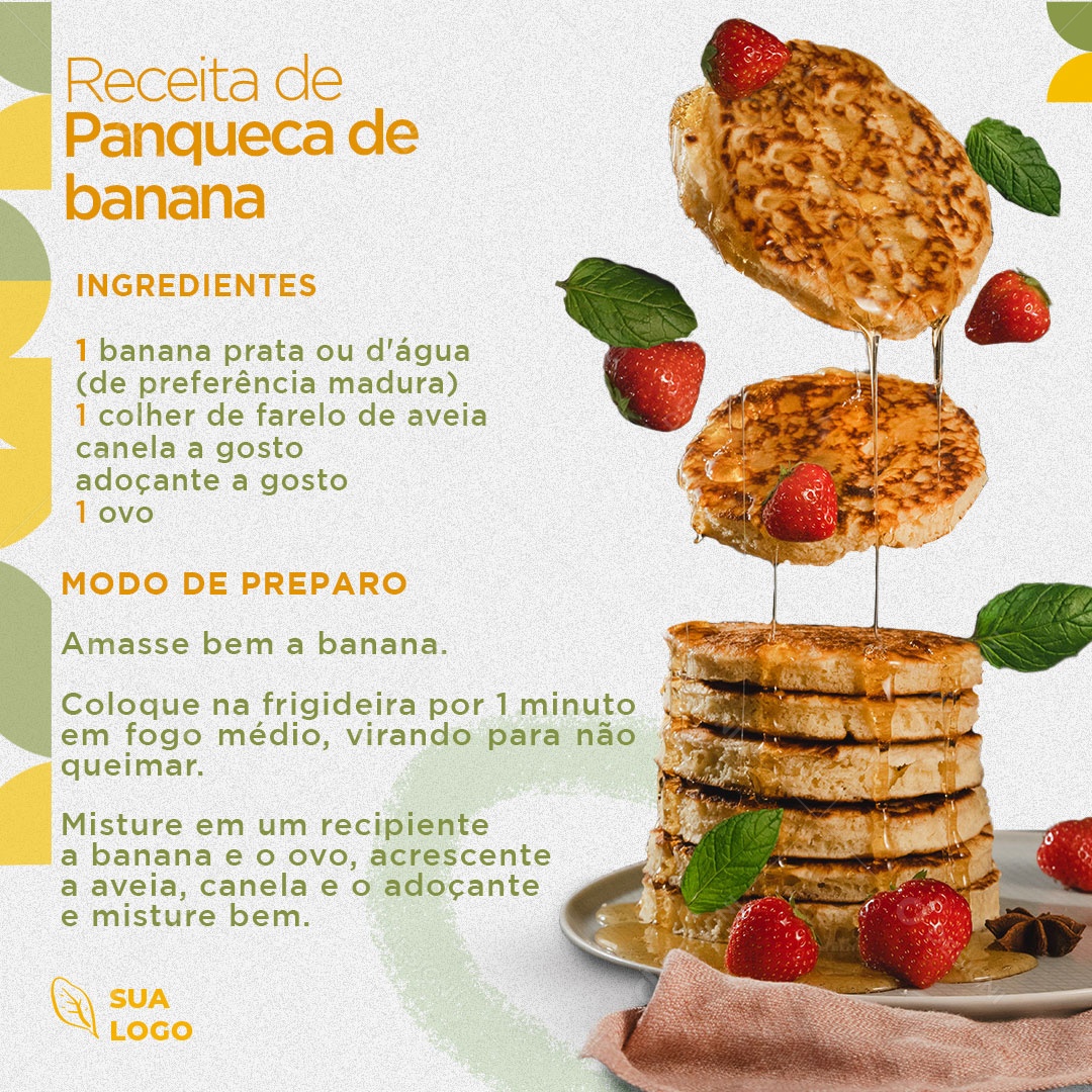 Receita de Panqueca de Banana Social Media PSD Editável