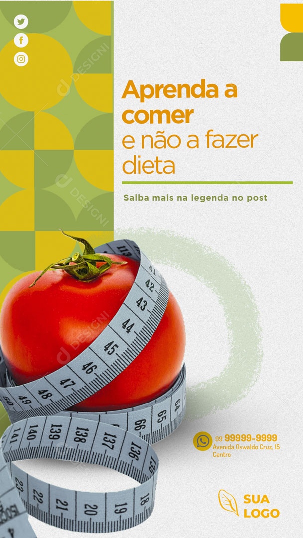 Story Aprenda a Comer e Não a Fazer Dieta Social Media PSD Editável