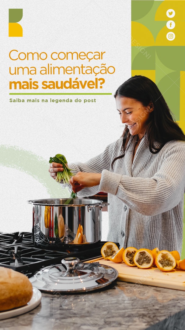 Story Como Começar Uma Alimentação Mais Saudável Social Media PSD Editável