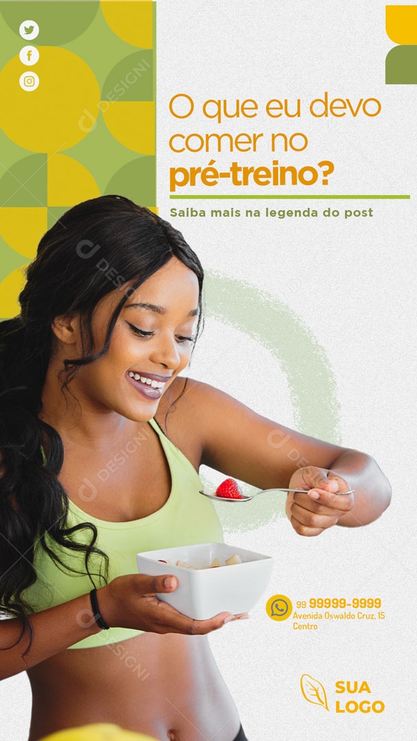 Story O Que eu Devo Comer no Pré-treino Social Media PSD Editável